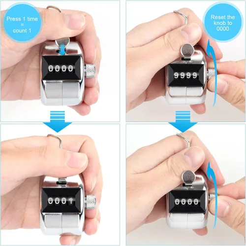 Miniatura 4 de Oligei Paquete de 2 contadores de mano de metal, contador de cuatro dígitos con cordón de nailon, contador de clics, contador de clics de mano
