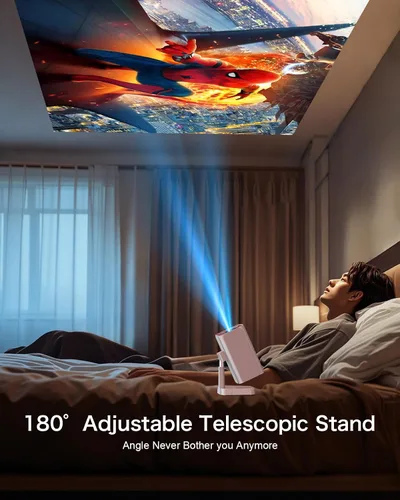 Miniatura 7 de 【Licencia de Netflix e integrado】Proyector inteligente WiFi PANSEBA con soporte telescópico, 4K compatible con 300 pulgadas HD proyector de Blanco