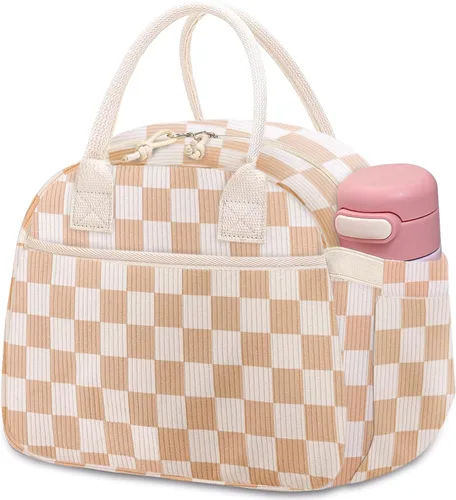 Miniatura 27 de Carry bloom Lonchera para mujer, lonchera aislada, bonita lonchera de pana reutilizable para el trabajo (1 rayas blancas y negras)