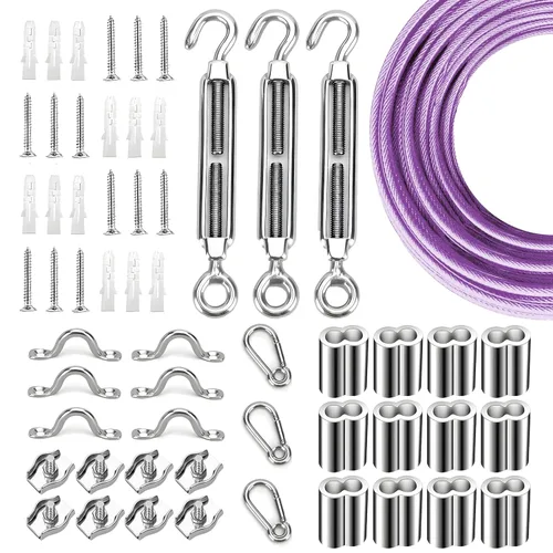 Miniatura 12 de Kit de suspensión de luces de cuerda de globo, cable guía de luz para exteriores, cable de acero inoxidable recubierto de vinilo, incluye 50 pies