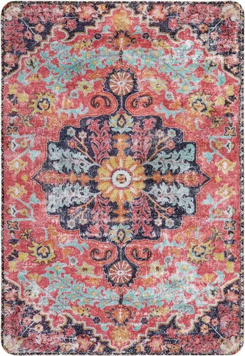 Miniatura 9 de Lahome Alfombra Floral Bohemio Medaillon - 2x3 Pequeña Alfombra de Baño Rosa Caliente, Alfombra de Cocina, Lavable a Máquina, Antideslizante, Suave