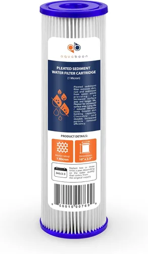 Miniatura 8 de Aquaboon Filtro de agua plisado de 1 micrón, 10 x 2.5 pulgadas, cartucho de repuesto de filtro de sedimentos para toda la casa compatible