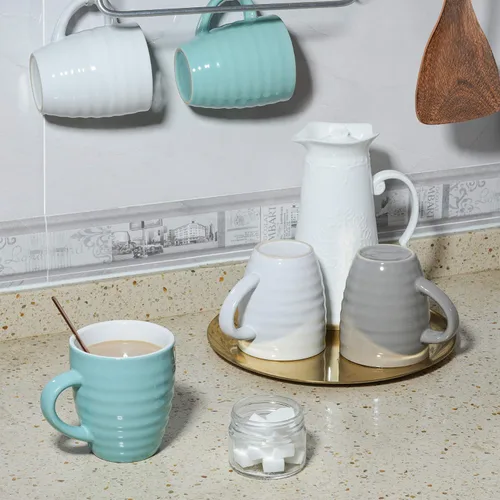 Miniatura 7 de ComSaf Juego de 6 tazas de café de cerámica, taza de café grande de 15 onzas, taza de té para oficina y hogar, taza de porcelana con asa