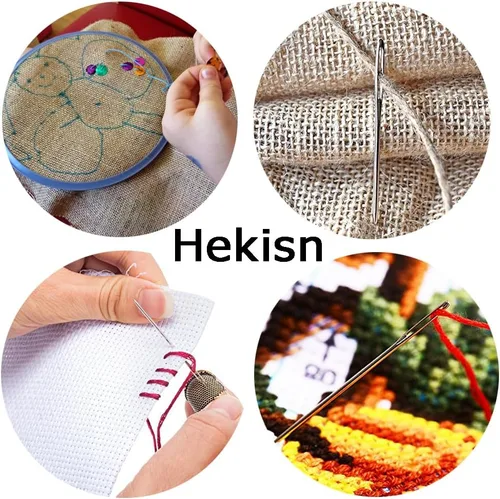 Miniatura 5 de Hekisn Agujas romas de ojo grande, agujas de tejer de hilo de acero inoxidable, agujas de coser, agujas de tejer para manualidades, agujas de tejer