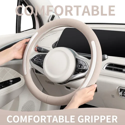 Miniatura 7 de Funda para volante, universal de 15 pulgadas, protector de volante de cuero sintético, antideslizante, transpirable y compatible con calefacción