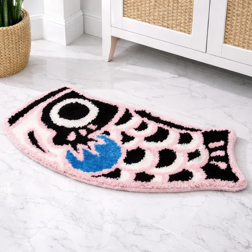 Miniatura 7 de Bonita alfombra de baño con diseño de pez, suave, antideslizante, estilo japonés, con bandera de Koi, alfombra para ducha, tapete