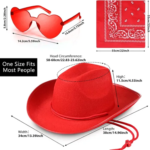 Miniatura 3 de 9 piezas de sombrero de vaquero para adultos con bandana de vaquero y lentes para disfraz occidental, accesorio de vestir para hombres y mujeres