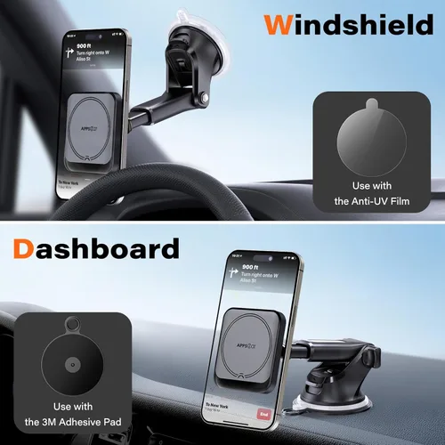 Miniatura 2 de APPS2Car Soporte magnético para teléfono MagSafe para automóvil con ventosa, 17 imanes fuertes y brazo ajustable, soporte de teléfono para tablero