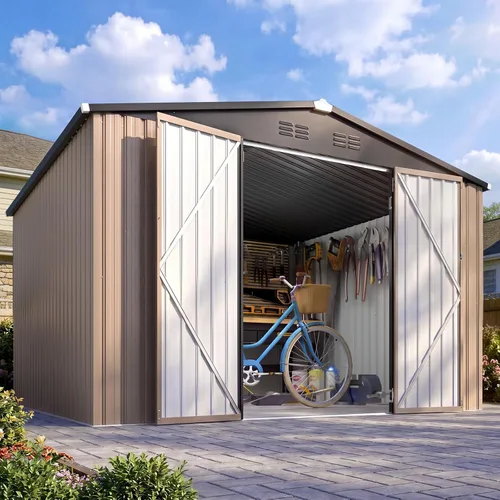 Miniatura 14 de AECOJOY Cobertizo de almacenamiento de metal para exteriores de 3 x 5 pies, cobertizo de herramientas de jardín resistente con puerta de gran