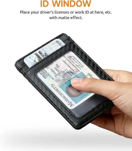 Miniatura 11 de Buffway Billetera delgada para hombre, minimalista con bolsillo frontal delgado, tarjetero de cuero con bloqueo RFID para viajes de trabajo