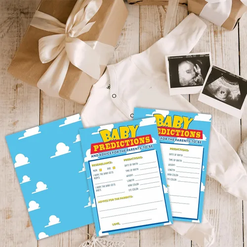Miniatura 3 de Tarjetas de predicción y consejos para baby shower, tema de cielo y nubes, tarjetas de juego de doble cara de 5 x 7 pulgadas para regalos de fiesta
