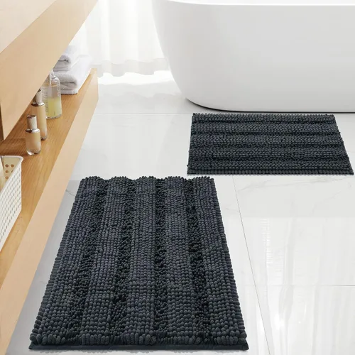 Miniatura 19 de FLOLEOPA Juego de 2 tapetes de baño de felpilla gruesa y peluda, antideslizantes, parte inferior de goma termofusible para baño, alfombras de baño