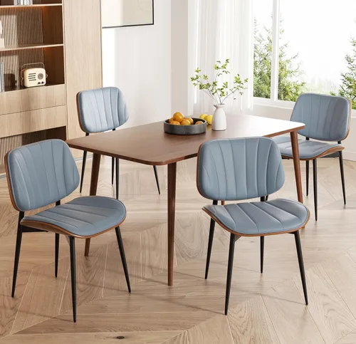 Miniatura 41 de Silla de comedor, sillas de comedor modernas de mediados de siglo, sillas de cocina tapizadas de piel sintética con respaldo de madera curvada