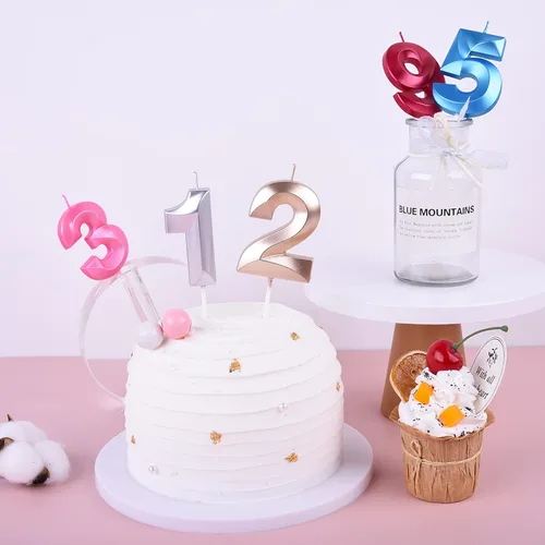 Miniatura 6 de PHD CAKE Velas de cumpleaños de 2 números de 7 cm de oro con diamantes, velas de número dorado, velas de número para pastel, celebración de fiesta