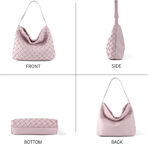 Miniatura 2 de Bolso tejido para mujer, bolso de mano de cuero vegano, bolso de mano retro, hecho a mano, grandes bolsas de hombro de playa de verano