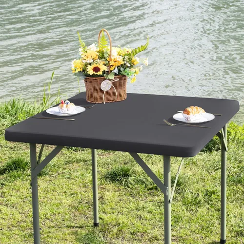 Miniatura 25 de Mantel cuadrado ajustable elástico de elastano para mesa, para comedor, cocina, hogar, fiesta, color azul marino, 34 x 34 pulgadas