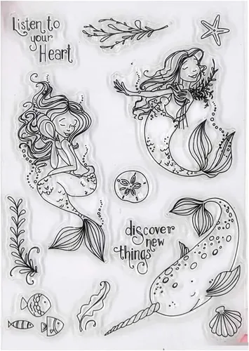 NZJ Summer Beach - Tarjetas transparentes con sello de sirena, diseño de sirena, para repujar, carpeta, manualidades, álbum de tarjetas, álbum de