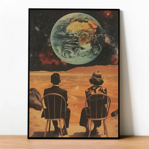 Miniatura 9 de Lienzo de paisaje del desierto para pared, póster de platillo volador, imagen retro de los años 70, estilo de los años 70, arte de pared vintage