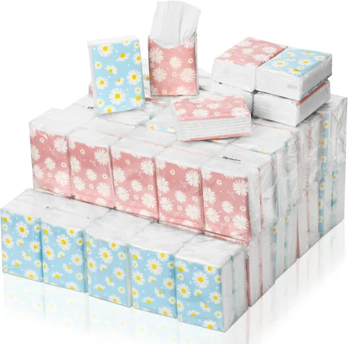Outus Paquete de 100 800 hojas de pañuelos pequeños de bolsillo de viaje, 3 capas, tamaño de viaje, pañuelos faciales individuales, diseño floral de