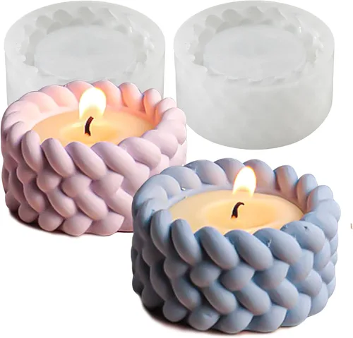 Wehous 2 moldes para portavelas en forma de nudo, molde único de resina de silicona 3D, soporte de joyería cilíndrica, molde de almacenamiento para