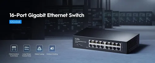 Miniatura 2 de Cudy GS1016 Switch 16 puertos Gigabit, escritorio/bastidor, carcasa metálica, eficiencia energética, sin ventilador, Plug and Play