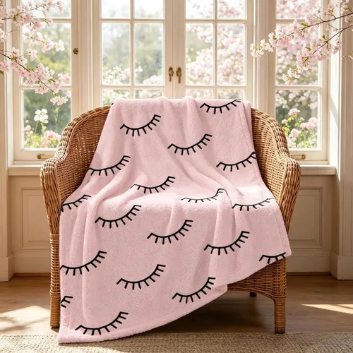 Manta de pestañas rosa para sofá y cama, manta de franela suave de 50 x 60 pulgadas, bonito patrón de pestañas estética, decoración de habitación