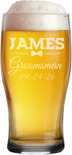 The Wedding Party Store Taza de cerveza Pilsner grabada con monograma, vidrio para pub – Regalos personalizados para padrinos de boda – 20 oz
