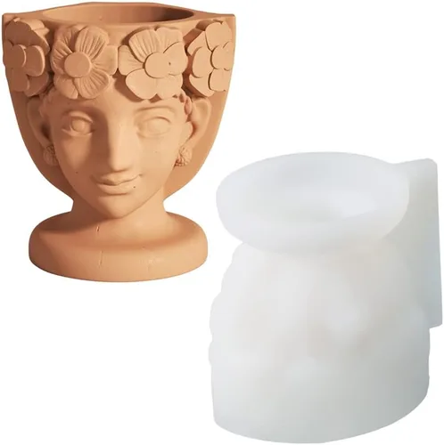 Miniatura 7 de Molde de maceta de estatua 3D, molde de jarrón de cemento para regalos de cumpleaños, decoración de oficina en casa y herramientas de fabricación