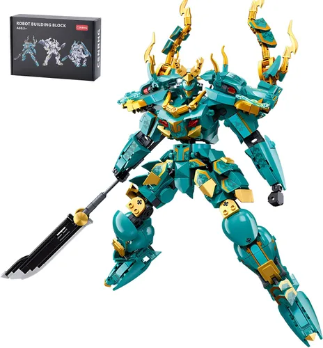 CSNRHG Green Dargon Samurai mech Robot con modelo de lanza larga, bloques de construcción, juego de juguetes de cumpleaños mítico para niños mayores