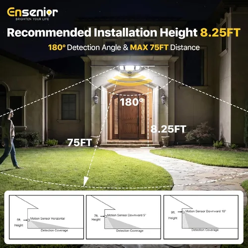 Miniatura 7 de Ensenior - Luz de seguridad solar con 5 modos de sensor de movimiento, 1800 lm, 270° de ángulo amplio, 3 cabezales de luces LED de inundación