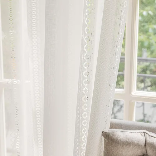 Miniatura 7 de Cortinas traslúcidas de encaje a rayas de 45 pulgadas de largo, paneles de cortinas plisadas para ventana, 26 pulgadas de ancho x 45 pulgadas