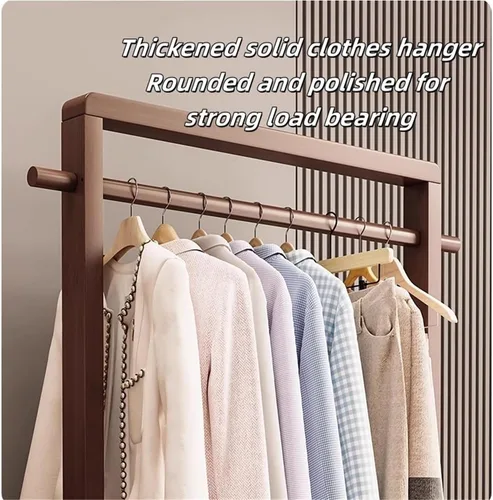 Miniatura 4 de Perchero de bambú para colgar ropa, perchero independiente con estantes dobles, organizador de ropa de pie para dormitorio o armario