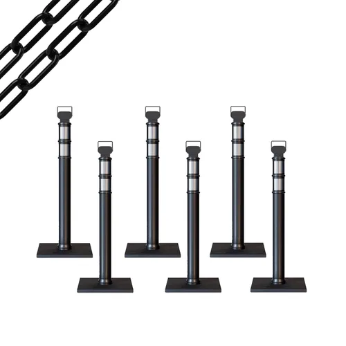 Miniatura 63 de Trafford Industrial - Paquete de 6 postes de delineador de 45 pulgadas, collares reflectantes de 3 pulgadas, base de goma de 10 libras