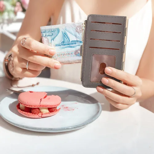 Miniatura 5 de Badiya Tarjetero de crédito para mujer, cartera RFID para mujer, organizador de tarjetas plegable delgado con funda para múltiples tarjetas