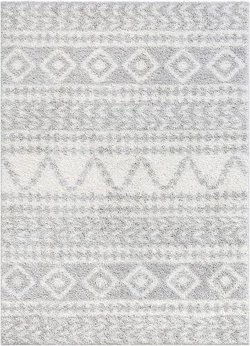 Miniatura 3 de Well Woven Madison Shag Cossima - Alfombra tribal marroquí gris de 5 pies 3 pulgadas x 7 pies 3 pulgadas, crema, 5 pies 3 pulgadas x 7 pies 3