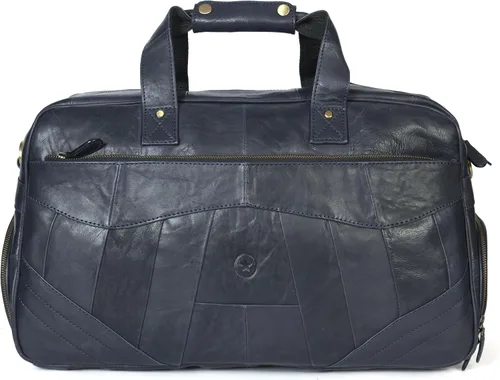 Miniatura 6 de Aaron Leather Goods - Bolsa de viaje de cuero para hombre con 2 compartimentos para zapatos debajo del asiento, Azul marino, Estilo clásico