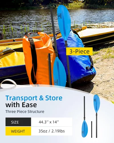 Miniatura 7 de OCEANBROAD Adjustable Carbon Fiber Kayak Paddle 86in/220cm to 94in/240cm Kayaking Oar for Adults with Paddle Leash 1 Paddle Azul