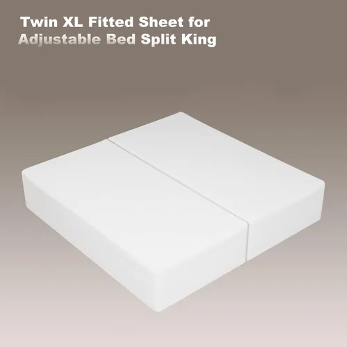Miniatura 2 de Paquete de 2 sábanas bajeras de algodón puro tamaño individual XL para cama ajustable tamaño King dividido, 600 hilos, bolsillo profundo de 16 Blanco