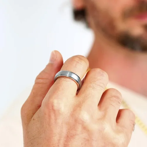 Miniatura 3 de Anillo giratorio de titanio de tungsteno de 0.2360.315 pulgadas para hombre, tamaño medio, sin níquel, anillo de ansiedad para hombres y mujeres