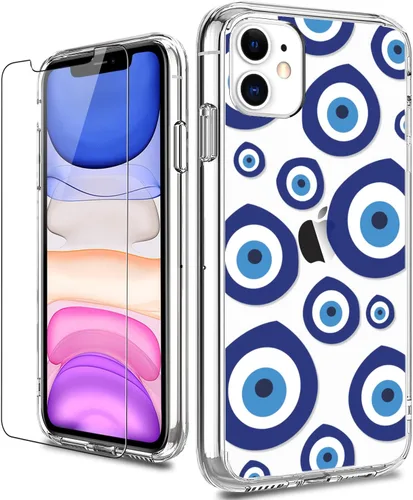 LUHOURI Funda diseñada para iPhone 11 con protector de pantalla, ajuste delgado, funda de acrílico transparente resistente para mujeres y niñas,