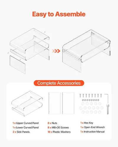 Miniatura 8 de VEVOR Mesa de centro acrílica, moderna mesa central de cascada con estante de almacenamiento abierto, escritorio rectangular transparente Lucite