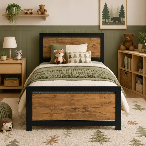 Miniatura 14 de Catrimown - Bases de cama individuales con cabecero, base de cama metálica de tamaño individual con fuerte soporte de listones de acero, cama