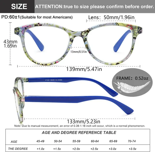 Miniatura 3 de Lentes de lectura de moda de ojo de gato para mujer, paquete de 4 lectores de patrón floral con bisagras de resorte, marco ligero y cómodo