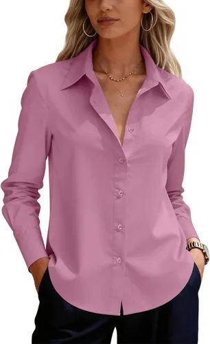 Miniatura 10 de siliteelon Camisas de vestir con botones para mujer, camisas de vestir de manga larga para mujer, camisas de trabajo de algodón de ajuste regular