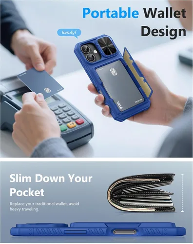 Miniatura 6 de ATATOO Funda para iPhone 17 con Portador de Tarjetas (Almacena 3-5 Tarjetas) [Bloqueo RFID] y Cubierta Deslizante para Cámara, Protección de Grado