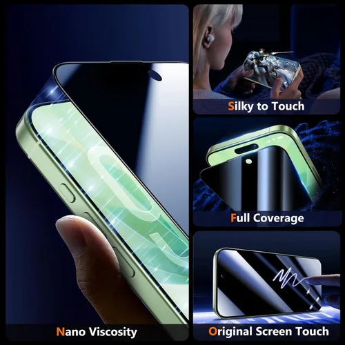 Miniatura 7 de UniqueMe Paquete de 2 protectores de pantalla de privacidad para iPhone 16 Pro/iPhone 17, [grado militar inastillable y dureza 9H+] Pantalla de Negro