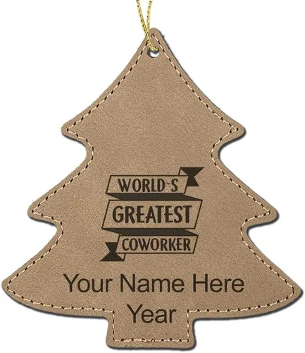 Miniatura 3 de LaserGram Personalized Christmas Ornament, World's Greatest Coworker, Faux Leather, Custom Laser Engraved Gift Idea (Tree Shape, Dark Brown)