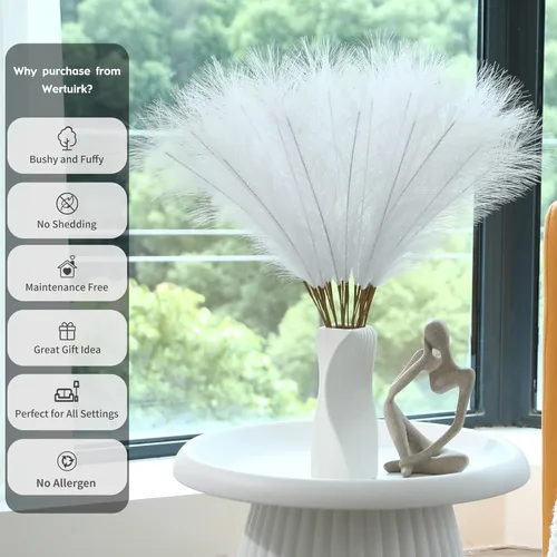 Miniatura 3 de Wertuirk 30 piezas de hierba de pampa blanca - Decoración de hierba de pampa artificial de 24 pulgadas, hierba de pampa artificial alta para Blanco