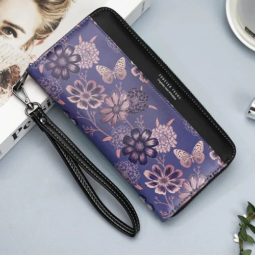 Miniatura 6 de APHISON Billetera para mujer, de gran capacidad, para tarjetas de crédito, RFID, monedero, luna, lindo, animal, floral, celular, pulsera, teléfono