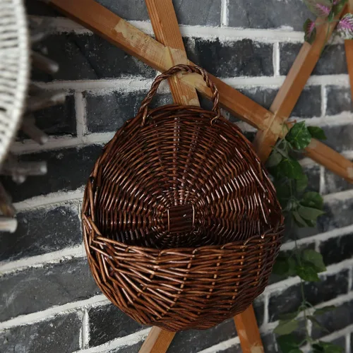 Miniatura 3 de JJSQYLAN JJSQ - Cesta de almacenamiento colgante de mimbre tejida a mano, decoración de pared para el hogar, jardín, boda, marrón, 14.2 x 11.8 x 4.7